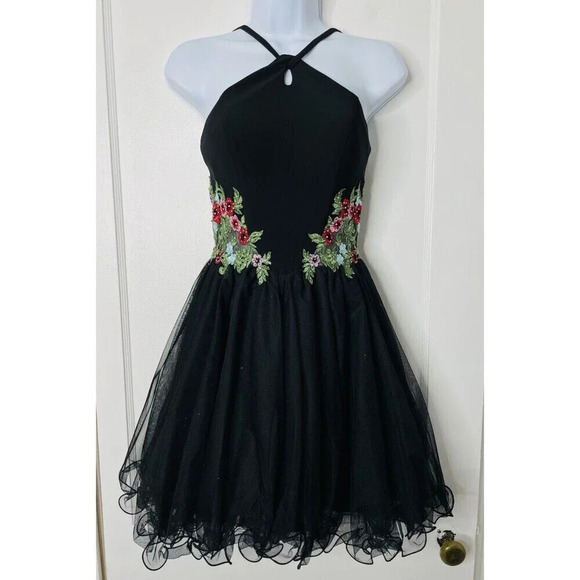Blondie Nites Stacy Sklar Dress 3 Embroidered Floral Fairycore Lettuce Hem Event - Picture 1 of 13